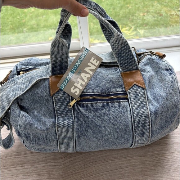 Vintage NWT Shane Acid Wash Denim Bag Travel Stone Wash Small Duffle Purse - Picture 1 of 12